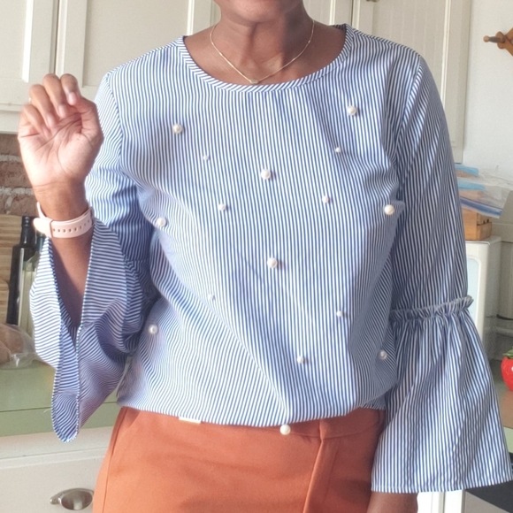 Pearl and Pinstripe Top - Picture 1 of 7